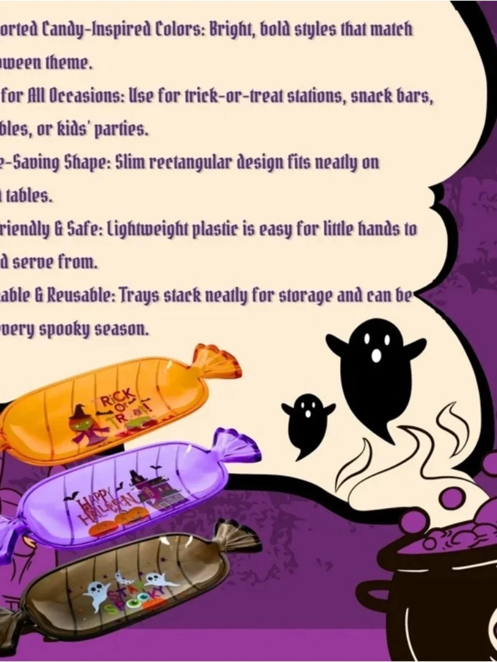 Halloween Candy-Shaped Serving Trays - Orange, Purple, Black by